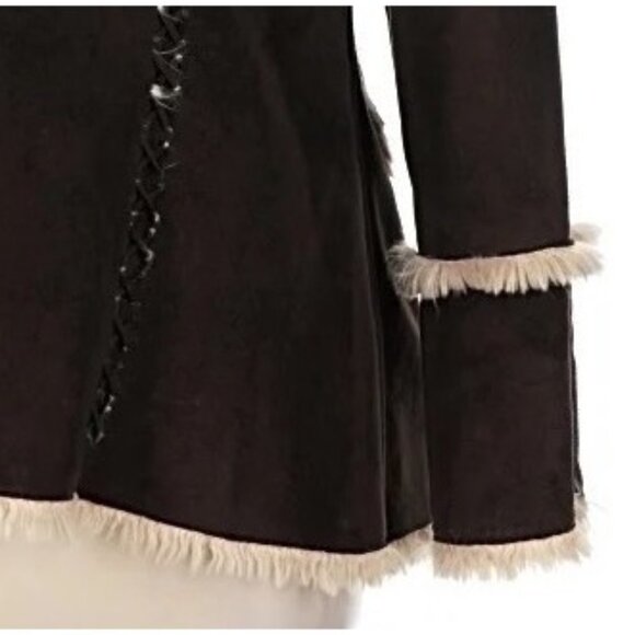 Vtg Y2K Esprit Brown Faux Suede Hooded Penny Lane Toggle Coat | Afghan Boho 1X - Picture 10 of 13